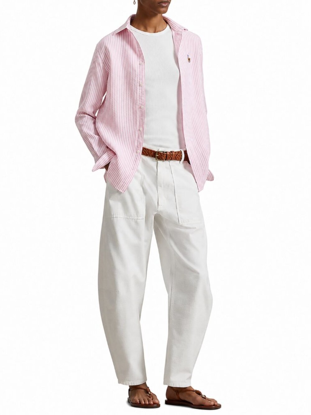 Polo Ralph Lauren Striped 100% Cotton Oxford Shirt Light Pink Size Small